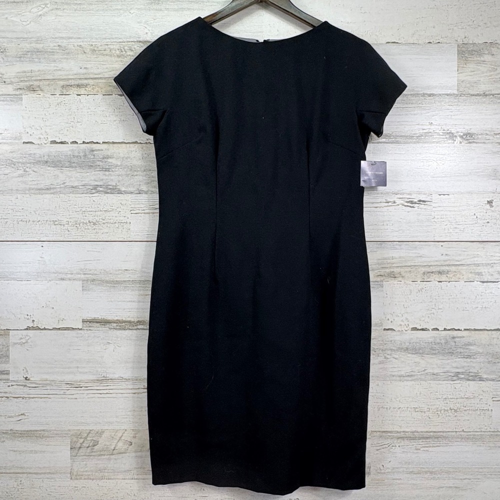 Andrea Viccaro Petite 10P Black 100% Wool Sheath Dress NWT Short Slv Vintage 90s